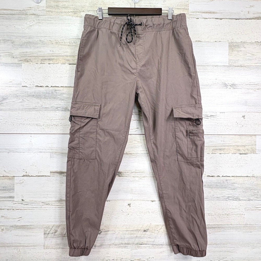RING OF‎ FIRE Mens Cargo Jogger Pants Drawstring Waist Pockets Beige Tan XL